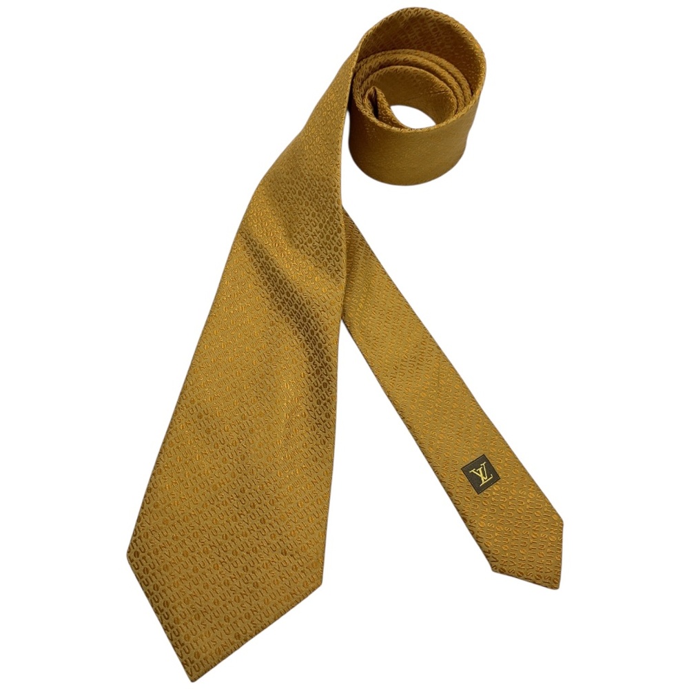 LOUIS VUITTON RARE Gold Mon LOUIS VUITTON Silk LUXURY Tie ITALY - Picture 1 of 7